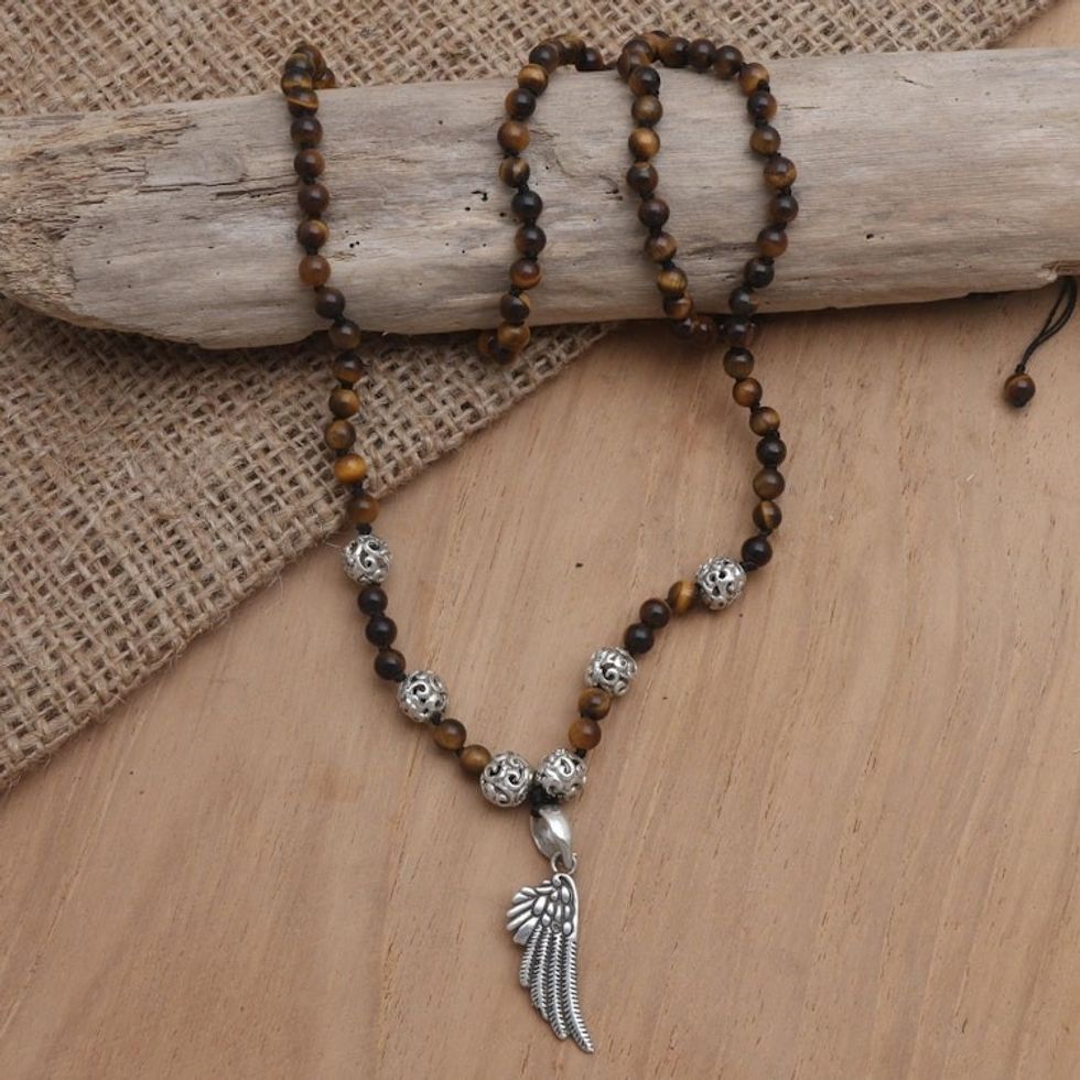 Tiger's Eye and Sterling Silver Pendant Necklace 'Earth Angel'