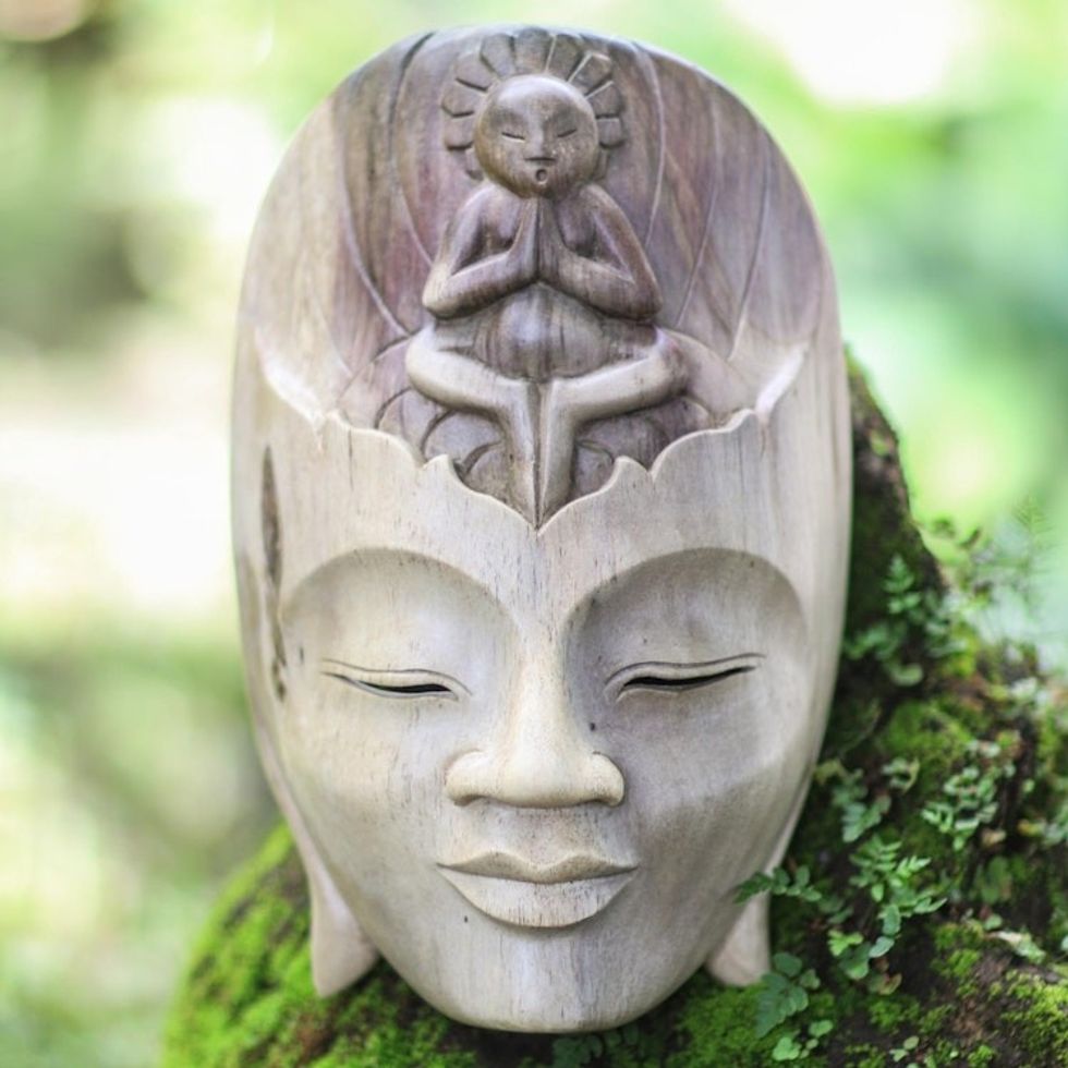 Balinese Hibiscus Wood Meditation Mask 'Meditation Center'