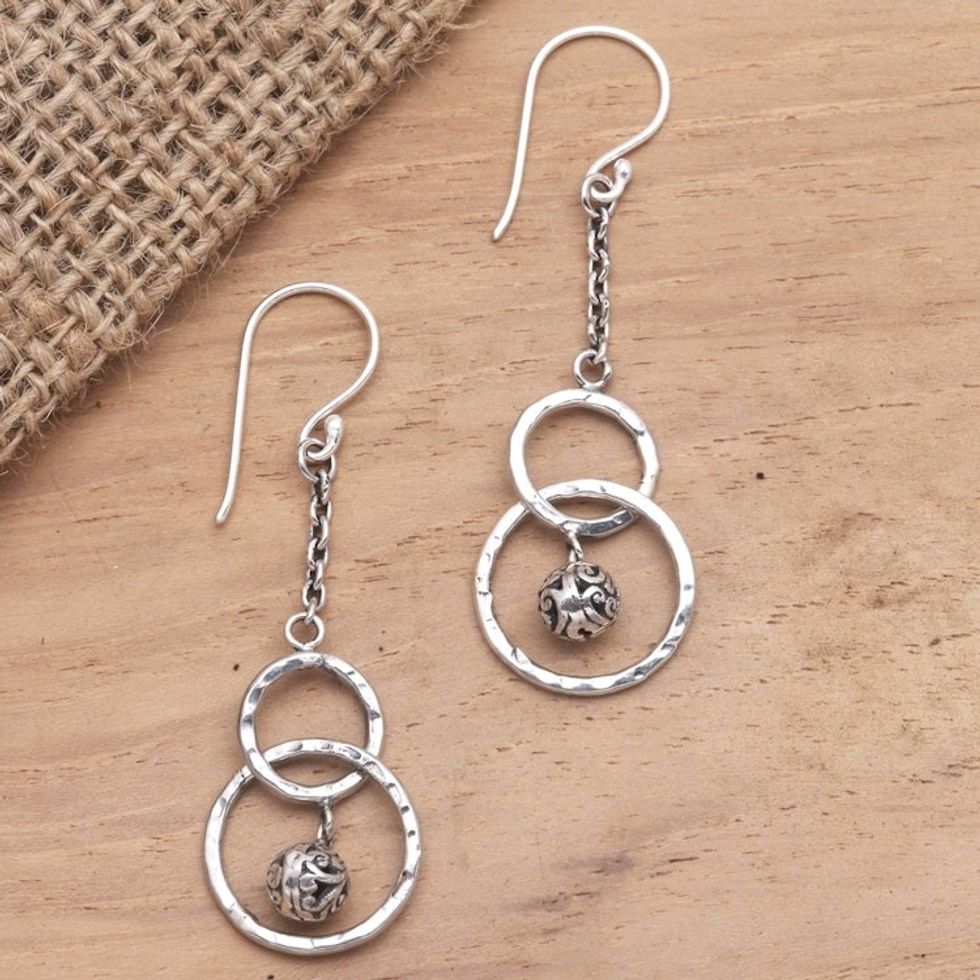 Hammered Finish Sterling Silver Dangle Earrings 'Better Together'