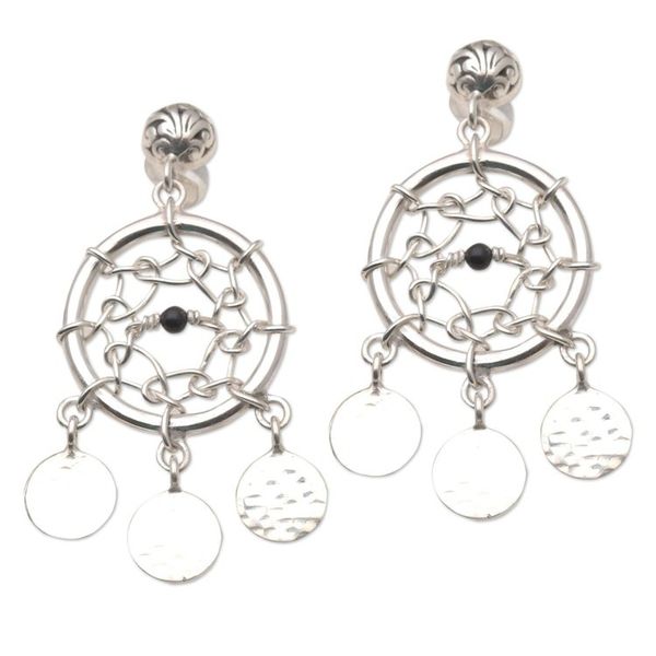 Alternate image for Sterling Silver and Onyx Dreamcatcher Earrings Dream Charmer in Black