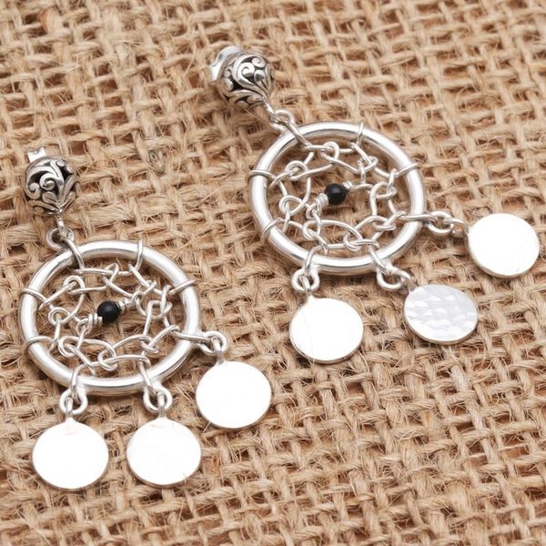 Alternate image for Sterling Silver and Onyx Dreamcatcher Earrings Dream Charmer in Black
