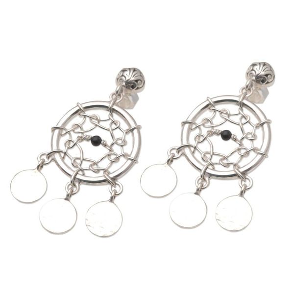 Alternate image for Sterling Silver and Onyx Dreamcatcher Earrings Dream Charmer in Black