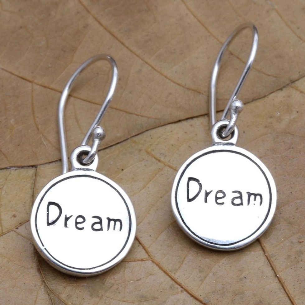 Inspirational Sterling Silver Dangle Earrings 'To Sleep, To Dream'