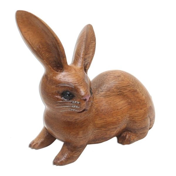 Alternate image for Handmade Suar Wood Rabbit Figurine Wise Rabbit in Brown