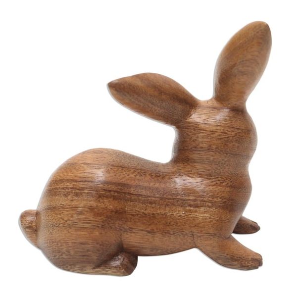 Alternate image for Handmade Suar Wood Rabbit Figurine Wise Rabbit in Brown