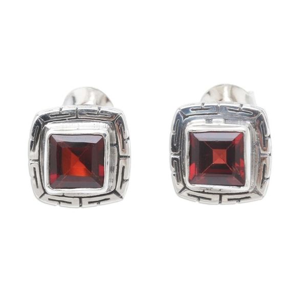 Alternate image for Sterling Silver and Faceted Garnet Button Earrings Courage to Love