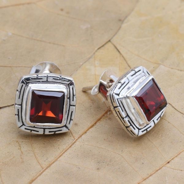 Alternate image for Sterling Silver and Faceted Garnet Button Earrings Courage to Love