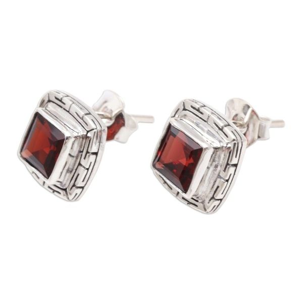 Alternate image for Sterling Silver and Faceted Garnet Button Earrings Courage to Love