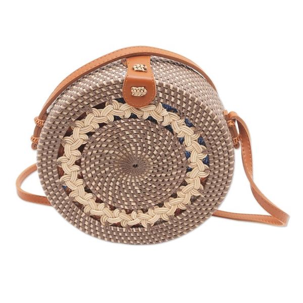 Alternate image for Woven Bamboo and Faux Leather Sling Bag Braided Day in Brown