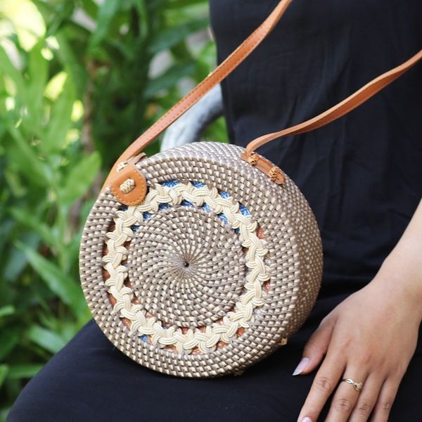 Alternate image for Woven Bamboo and Faux Leather Sling Bag Braided Day in Brown