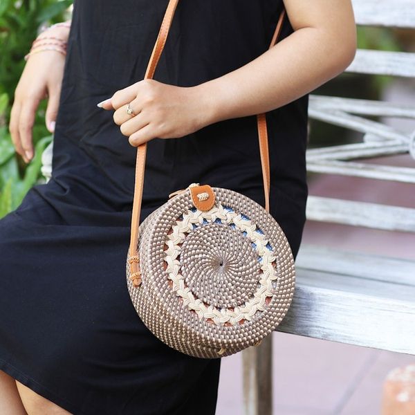 Alternate image for Woven Bamboo and Faux Leather Sling Bag Braided Day in Brown