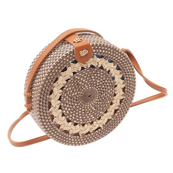 Alternate image for Woven Bamboo and Faux Leather Sling Bag Braided Day in Brown