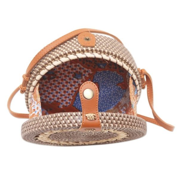 Alternate image for Woven Bamboo and Faux Leather Sling Bag Braided Day in Brown