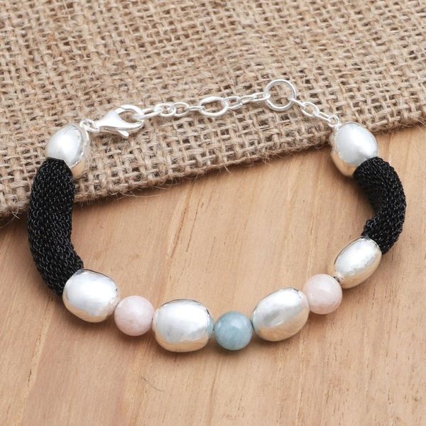 Alternate image for Hand Crafted Rose Quartz and Beryl Beaded Bracelet Candy Crush