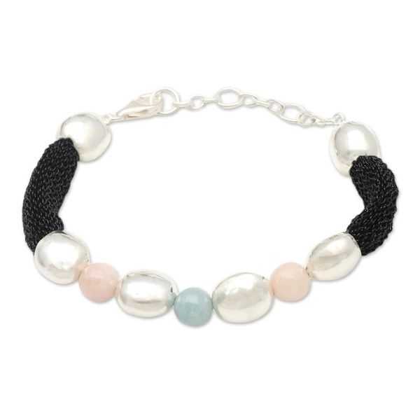 Alternate image for Hand Crafted Rose Quartz and Beryl Beaded Bracelet Candy Crush