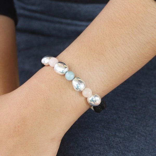 Alternate image for Hand Crafted Rose Quartz and Beryl Beaded Bracelet Candy Crush