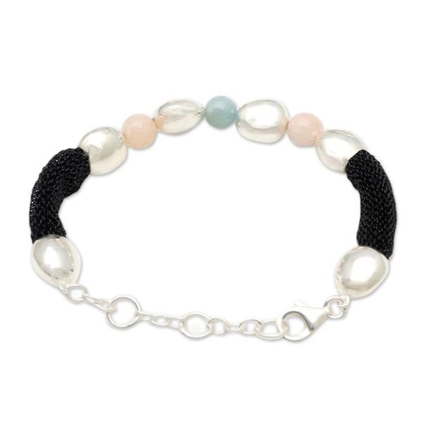 Alternate image for Hand Crafted Rose Quartz and Beryl Beaded Bracelet Candy Crush