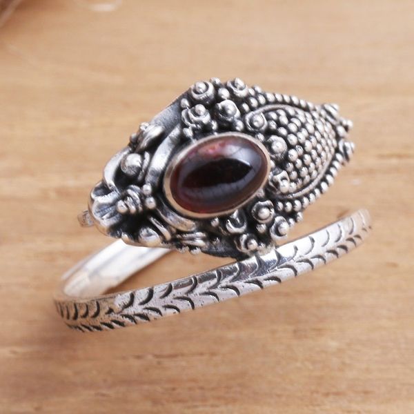 Alternate image for Wrap Snake Ring with Garnet Cabochon Sterling Silver Ready to Strike