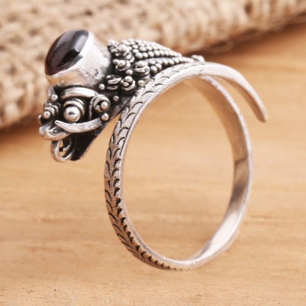 Alternate image for Wrap Snake Ring with Garnet Cabochon Sterling Silver Ready to Strike