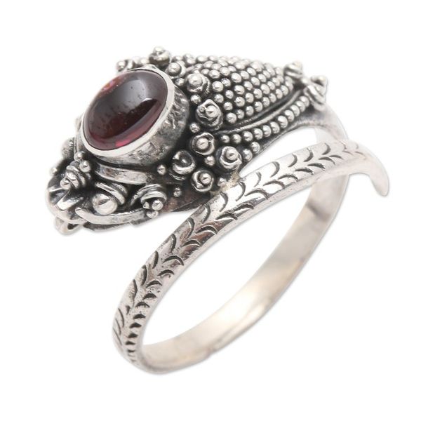Alternate image for Wrap Snake Ring with Garnet Cabochon Sterling Silver Ready to Strike