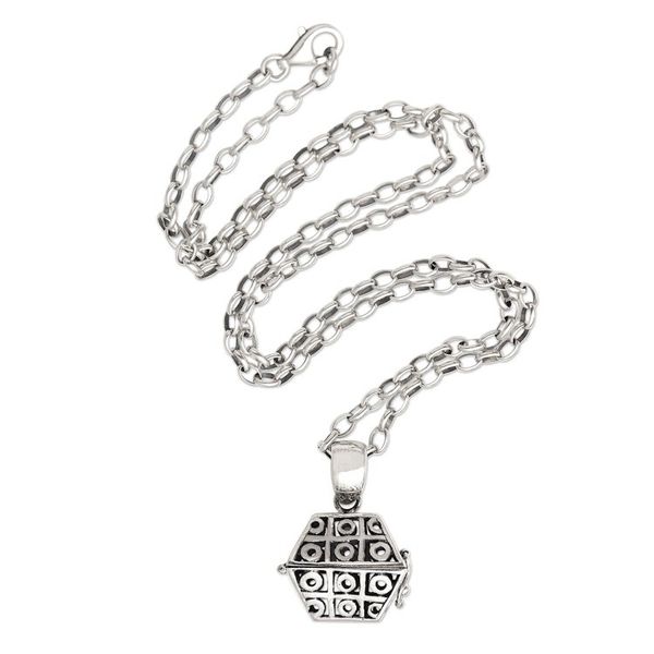 Alternate image for Artisan Crafted Sterling Silver Locket Necklace Poison Hexagon