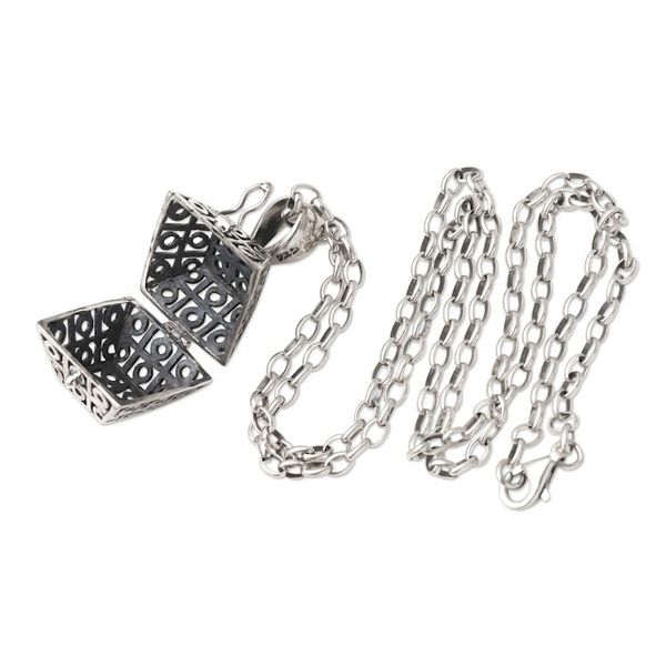 Alternate image for Artisan Crafted Sterling Silver Locket Necklace Poison Hexagon