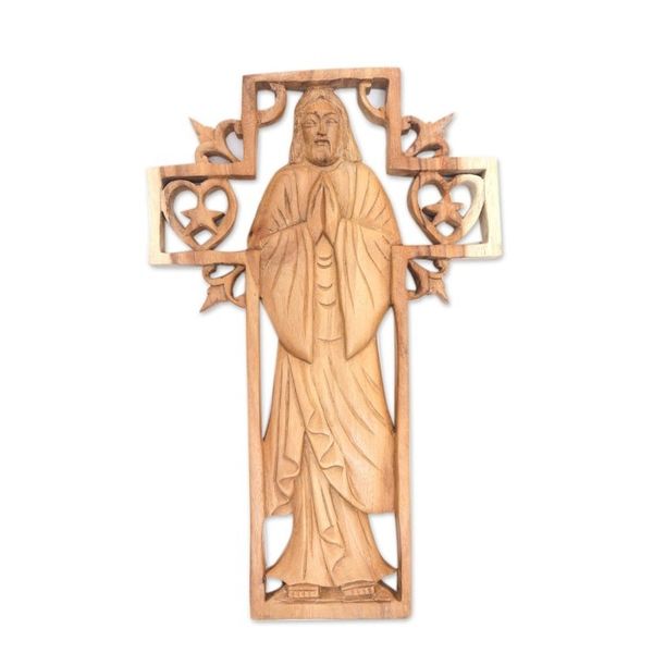 Alternate image for Christian-Themed Suar Wood Relief Panel Blessed Jesus