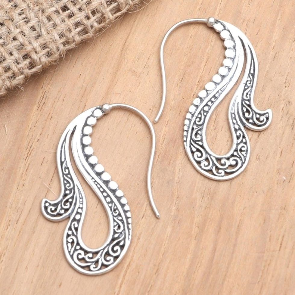 Artisan Crafted Sterling Silver Drop Earrings 'Leaf Canopy'