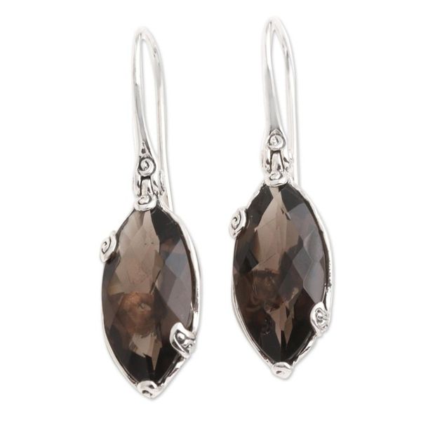 Alternate image for Checkerboard Faceted Smoky Quartz Drop Earrings Nepenthes in Brown