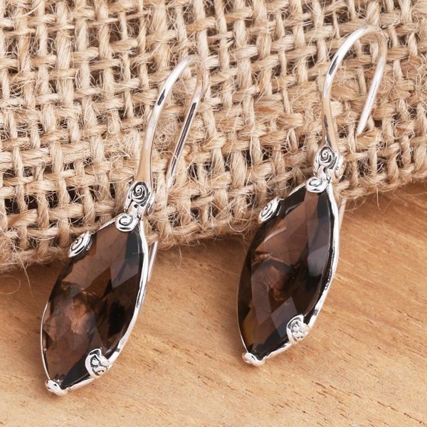 Alternate image for Checkerboard Faceted Smoky Quartz Drop Earrings Nepenthes in Brown