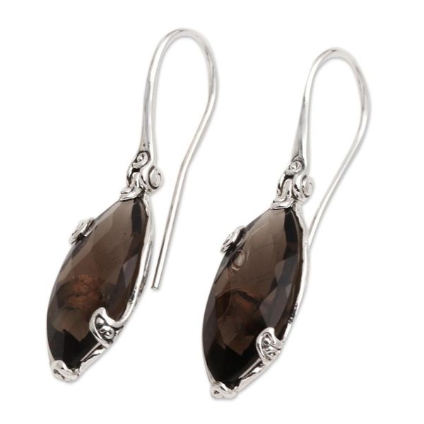 Alternate image for Checkerboard Faceted Smoky Quartz Drop Earrings Nepenthes in Brown