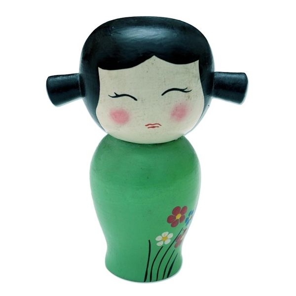 Alternate image for Small Albesia Wood Statuette in Green Shy Lady in Green