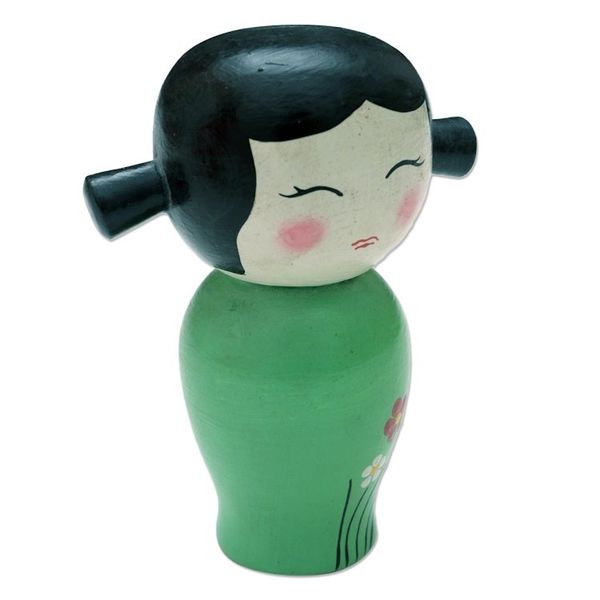 Alternate image for Small Albesia Wood Statuette in Green Shy Lady in Green