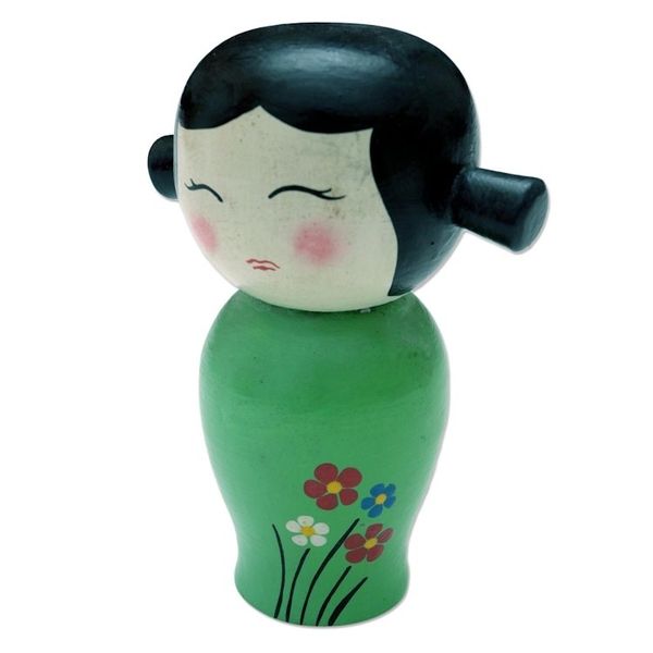 Alternate image for Small Albesia Wood Statuette in Green Shy Lady in Green
