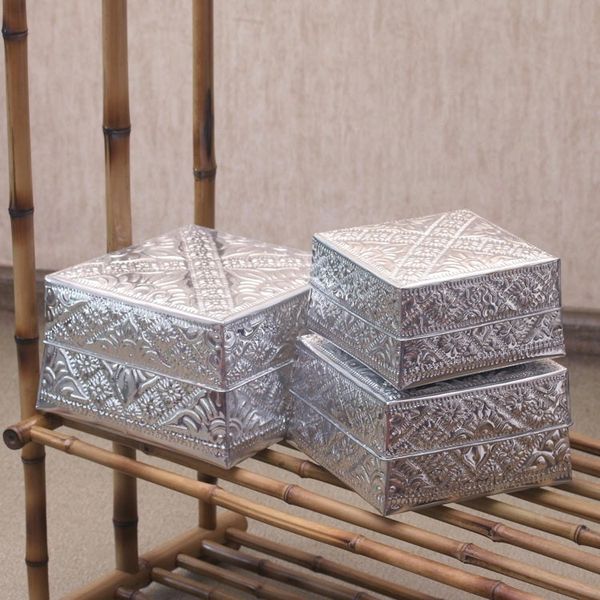 Alternate image for Handcrafted Decorative Aluminum Boxes Set of 3 Lempuyang Sunset in Large