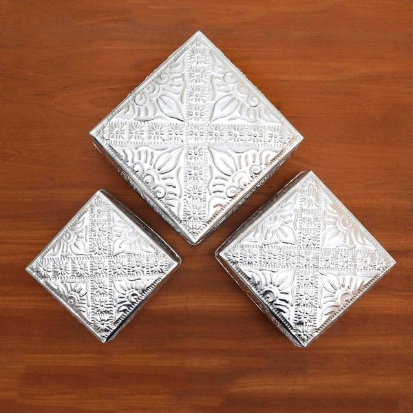 Alternate image for Handcrafted Decorative Aluminum Boxes Set of 3 Lempuyang Sunset in Large