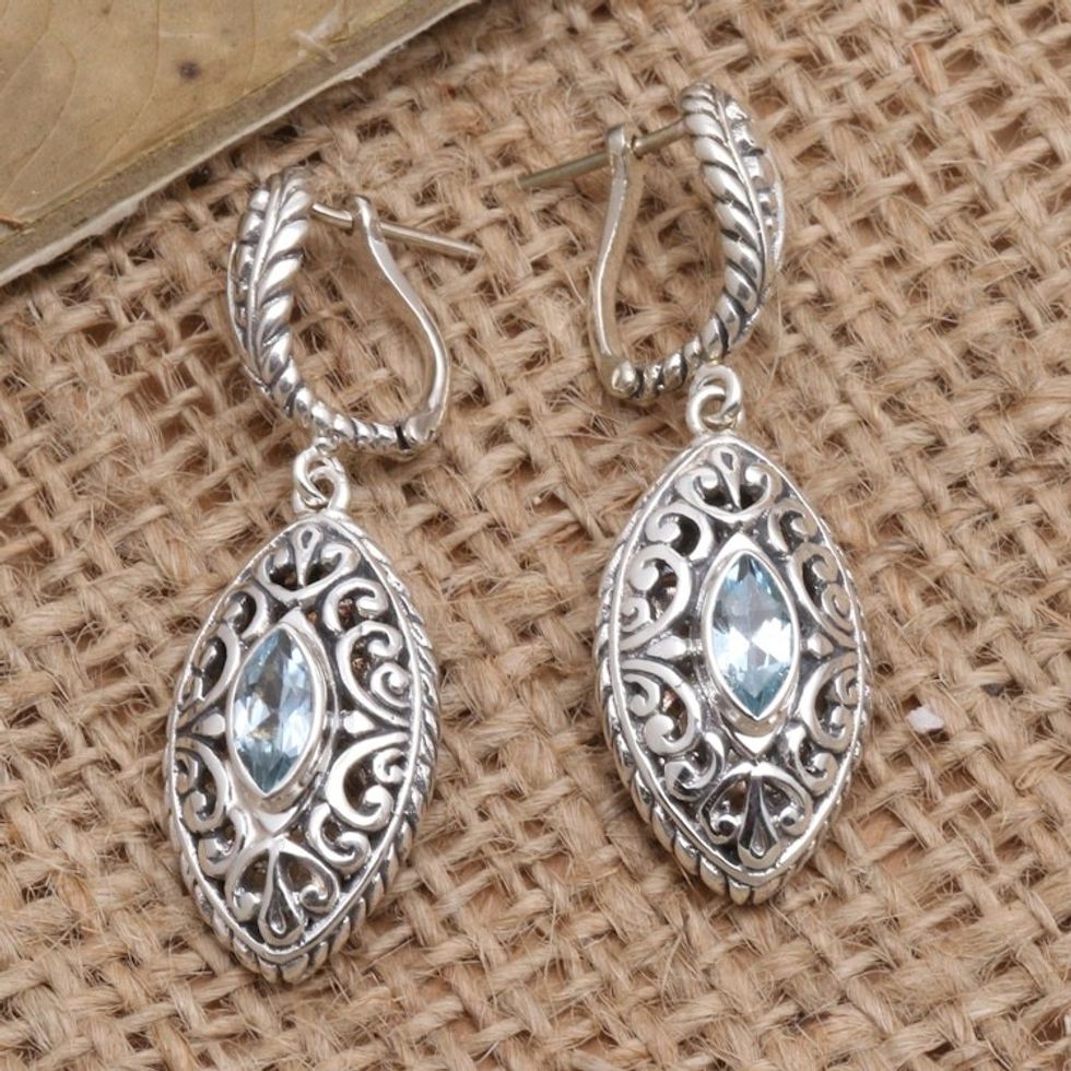 Blue Topaz and Sterling Silver Dangle Earrings 'Blue Peak'