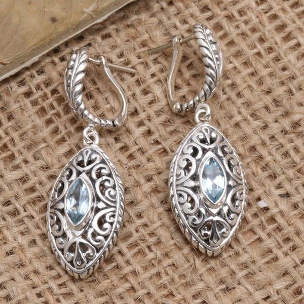 Alternate image for Blue Topaz and Sterling Silver Dangle Earrings Blue Peak