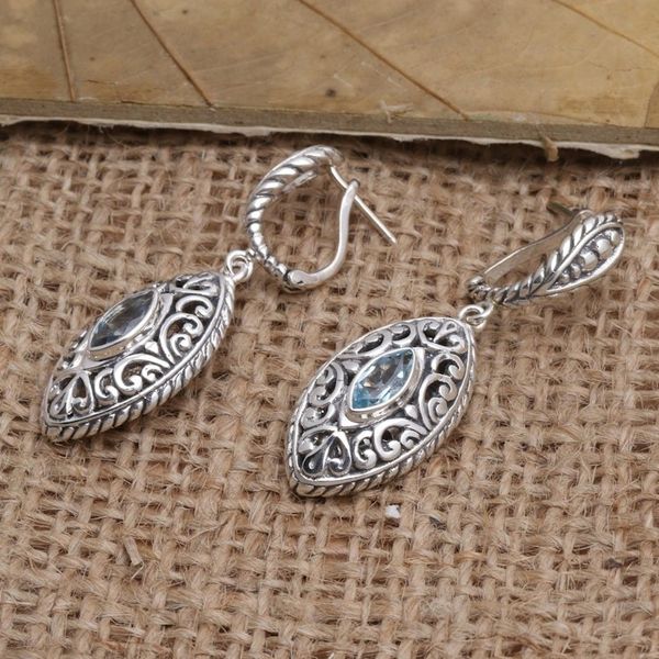 Alternate image for Blue Topaz and Sterling Silver Dangle Earrings Blue Peak