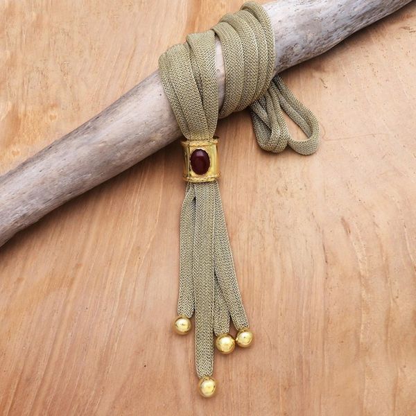 Alternate image for Gold-Accented Brass and Carnelian Lariat Necklace Red Eye