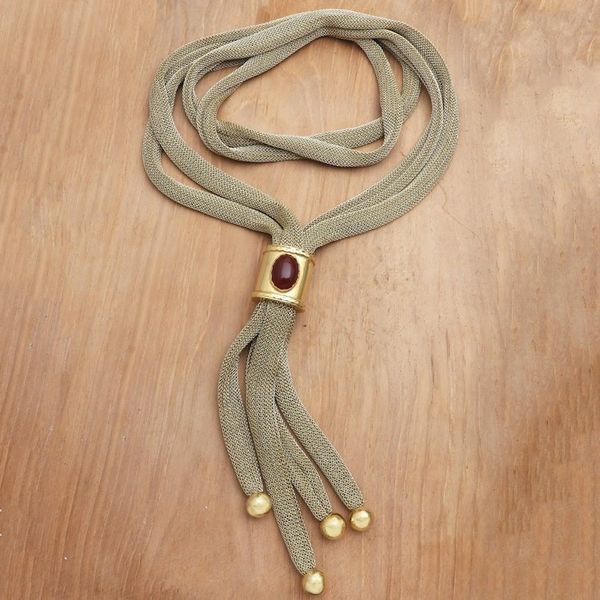 Alternate image for Gold-Accented Brass and Carnelian Lariat Necklace Red Eye