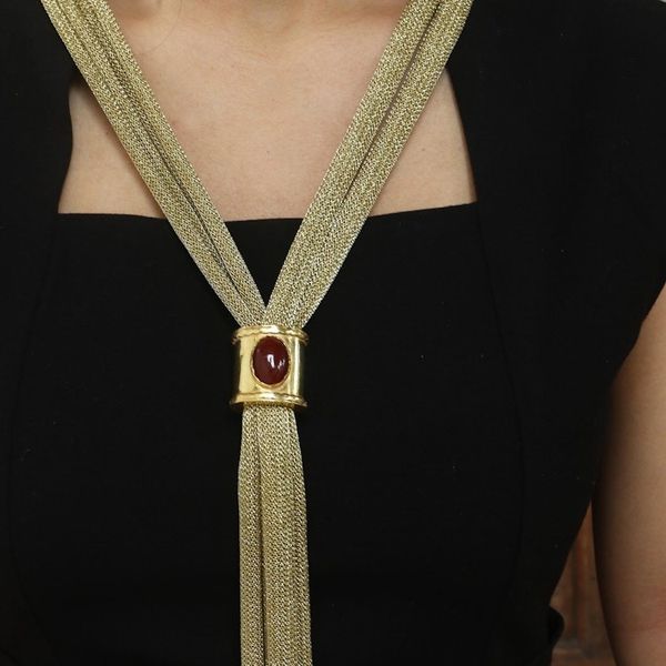 Alternate image for Gold-Accented Brass and Carnelian Lariat Necklace Red Eye