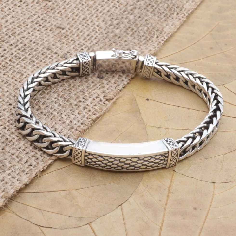 Men's Sterling Silver Cuban Link Chain Bracelet 'Silver Gentleman'