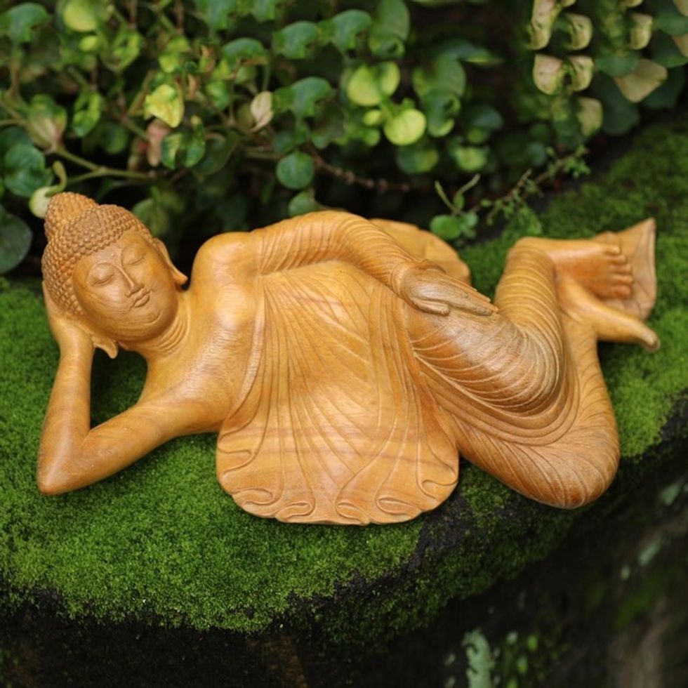Hand Carved Crocodile Wood Buddha Sculpture 'Buddha at Peace'