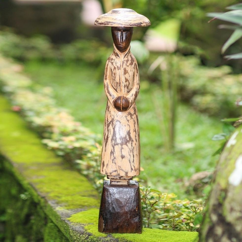 Hand Carved Albesia Wood Figure Statuette 'Coldness'