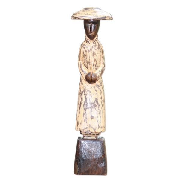 Alternate image for Hand Carved Albesia Wood Figure Statuette Coldness