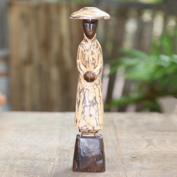 Alternate image for Hand Carved Albesia Wood Figure Statuette Coldness