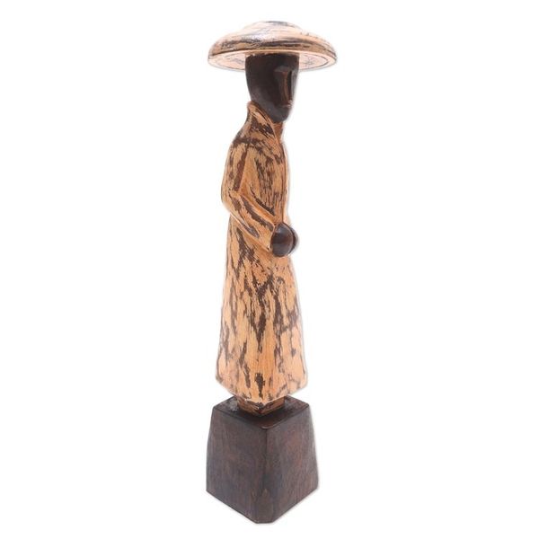 Alternate image for Hand Carved Albesia Wood Figure Statuette Coldness
