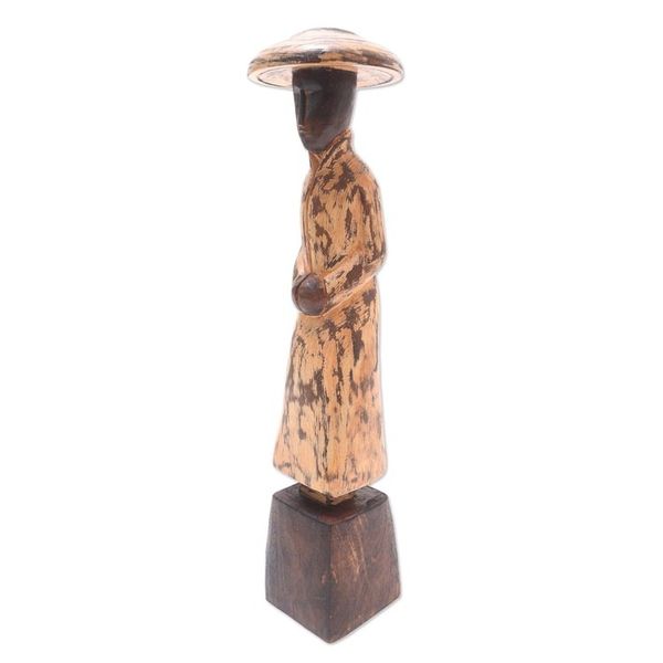 Alternate image for Hand Carved Albesia Wood Figure Statuette Coldness