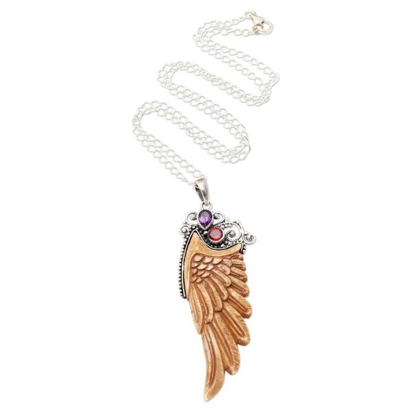 Alternate image for Garnet and Amethyst Angel Wing Pendant Necklace Ethereal Angel